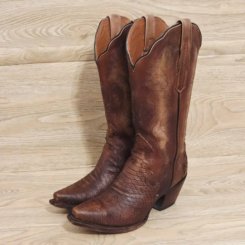 Dan Post Womens Lauryn Western Boots Snip Toe Size 8 M Python Print Leather 3784 - Picture 4 of 11